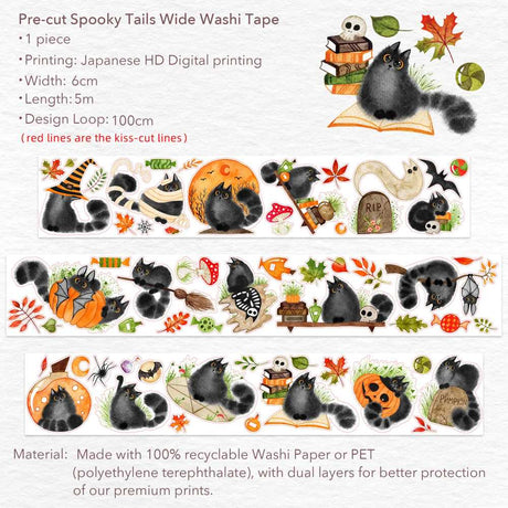 Sticker Washi Tape - Pre - cut - Spooky Tails - 60 mm - 5 - Washi Tape Shop - Tidformera