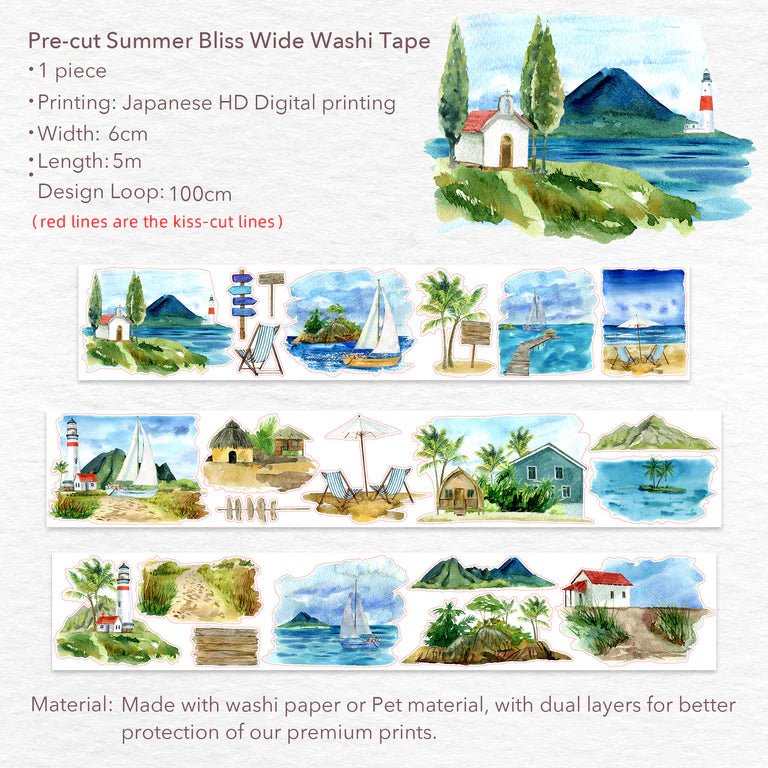 Sticker Washi Tape - Pre - cut - Summer Bliss - 60 mm - Washi Tape Shop - Tidformera