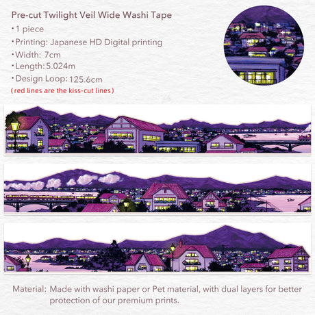 Sticker Washi Tape - Pre - cut - Twilight Veil - 70 mm - 1 - Washi Tape Shop - Tidformera