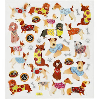 Stickers Creotime - Hundar från Creotime. Klistermärken med hundar i olika raser. Hundben och skålar  - Tidformera