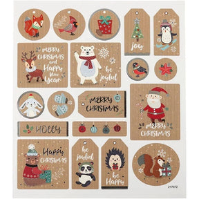 Stickers Creotime Jul - Merry Christmas Kraft från Creotime. Klistermärken som är bruna med motiv på med renar, björnar, igelkott, ekorre, panda, räv - Tidformera