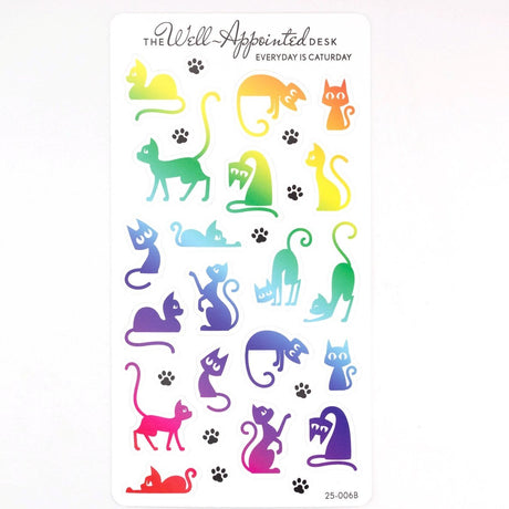 Stickers - Everyday Is Caturday - Rainbow - 1 - The Well-Appointed Desk - Tidformera