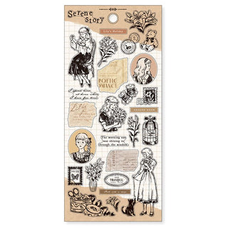 Stickers - Serene Story - Lily's Holiday från Mind Wave. Ett ark med klistermärken där en flicka står i fokus. - Tidformera