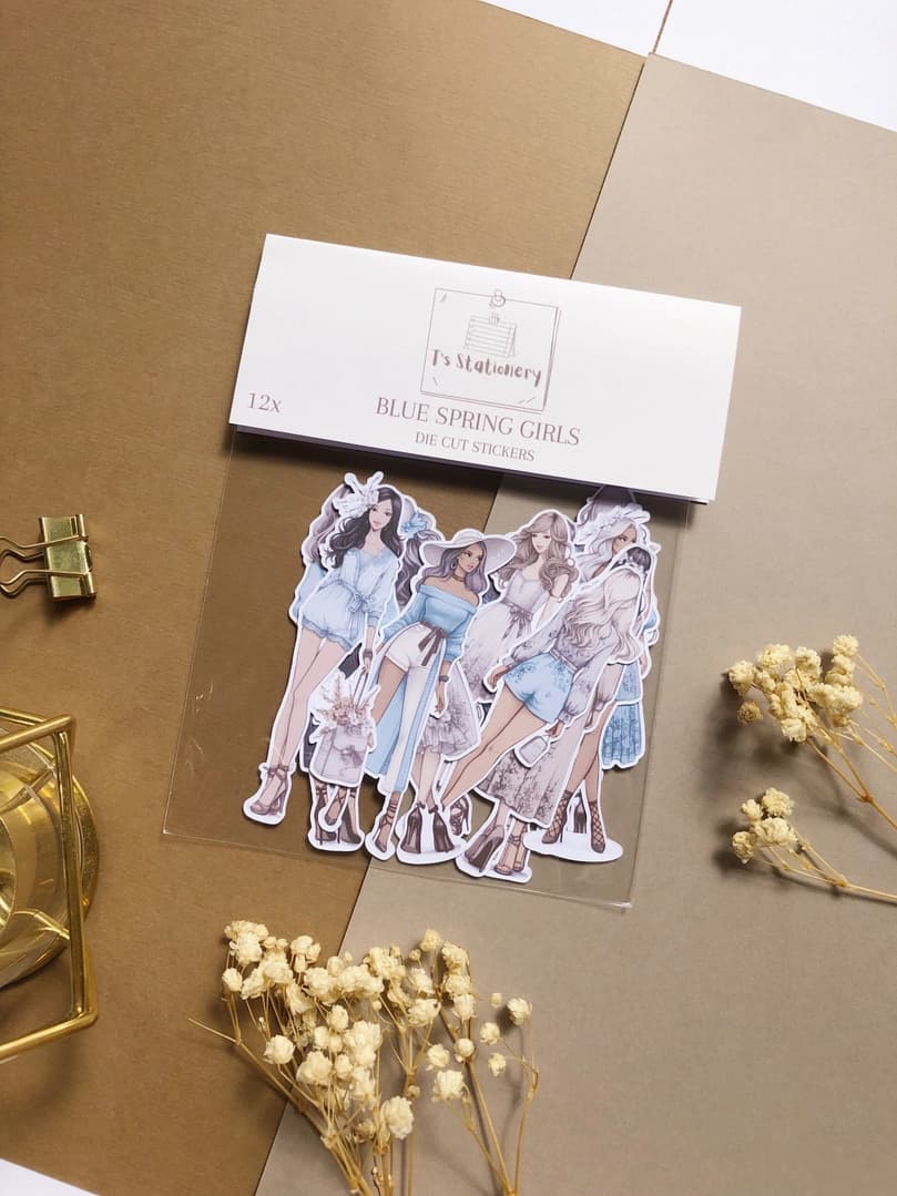Stickers - T's Stationery - Blue Spring Girls - 1 - T's Stationery - Tidformera