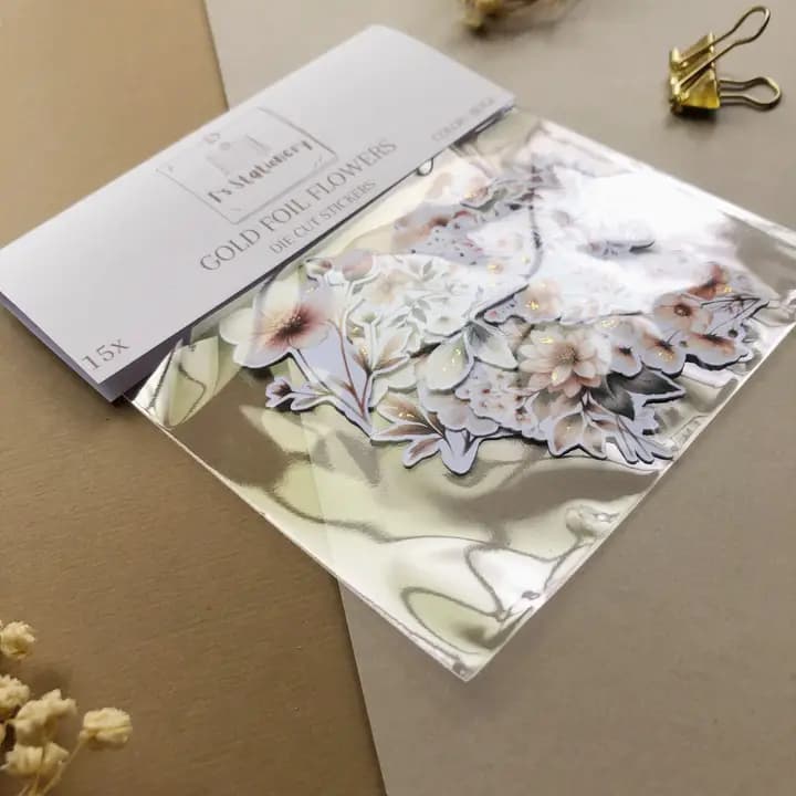 Stickers - T's Stationery - Gold Foil Flowers - 4 - T's Stationery - Tidformera