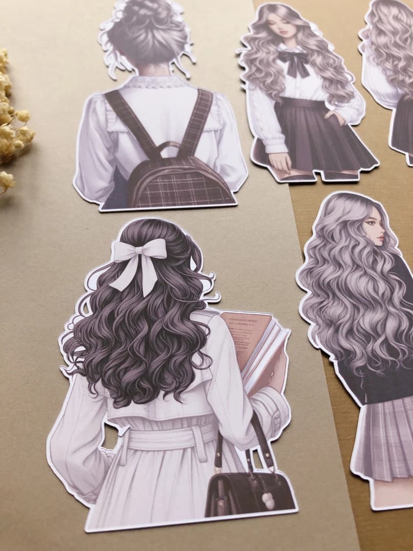Stickers - T's Stationery - Light Academia Girls - 3 - T's Stationery - Tidformera