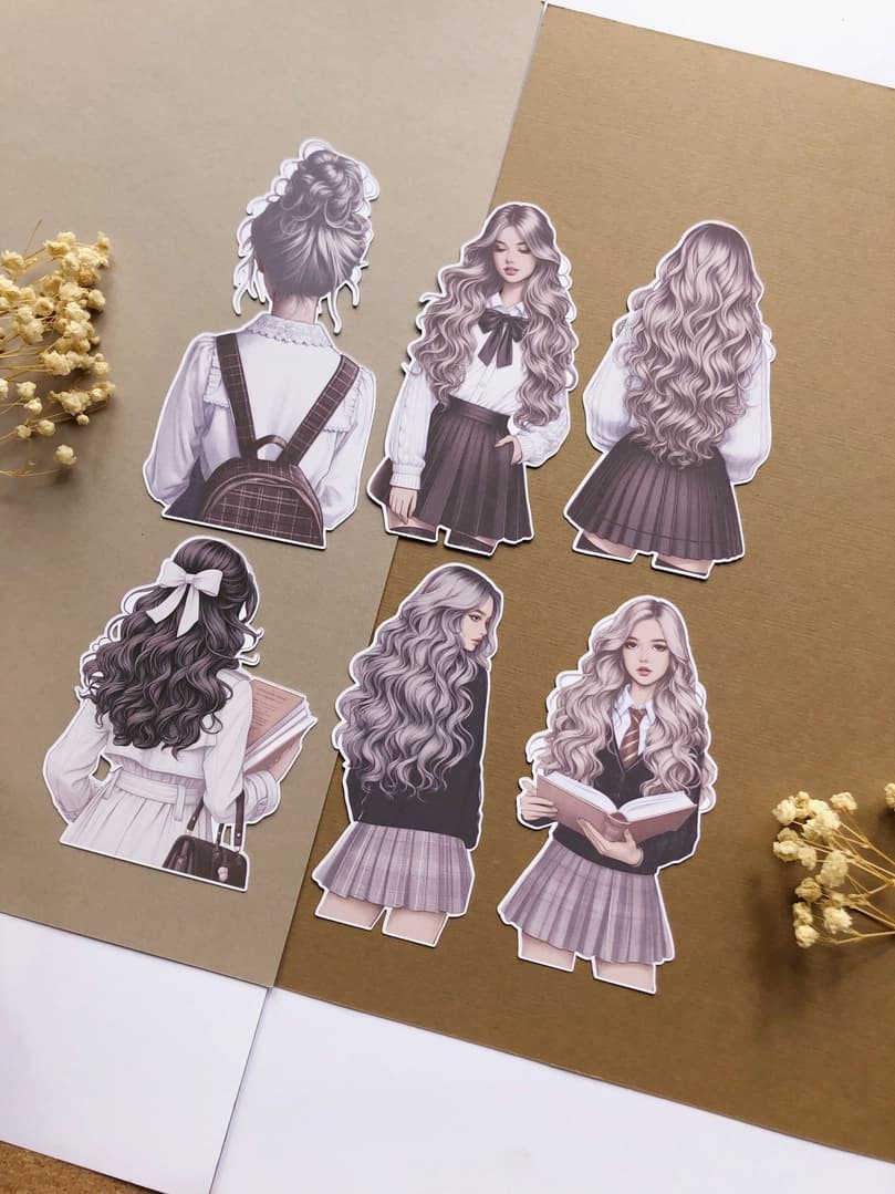 Stickers - T's Stationery - Light Academia Girls - 2 - T's Stationery - Tidformera