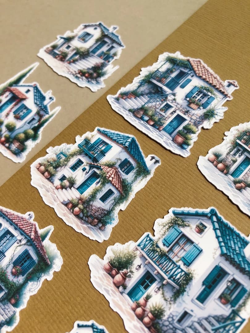 Stickers - T's Stationery - Tiny Greek House - 4 - T's Stationery - Tidformera