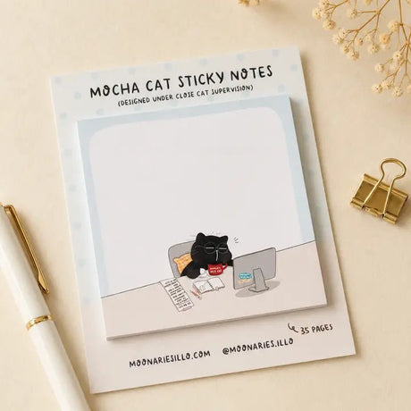 Sticky Notes - Mocha cat - Coworker - 1 - Moonaries illo - Tidformera