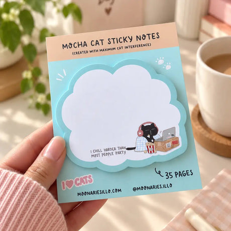 Sticky Notes - Mocha cat - I chill harder than most people party - 1 - Moonaries illo - Tidformera