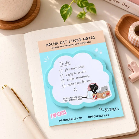 Sticky Notes - Mocha cat - I chill harder than most people party - 3 - Moonaries illo - Tidformera