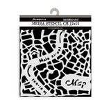 Thick Stencil 12 x 12 cm - Art of Travelling - Street Map - Stamperia - Tidformera