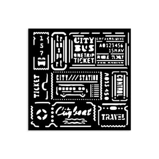 Thick Stencil 12 x 12 cm - Art of Travelling - Tickets från Stamperia. Stencil med biljetter - Tidformera