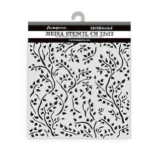 Thick Stencil 12 x 12 cm - House of Roses - Branch Pattern - 1 - Stamperia - Tidformera