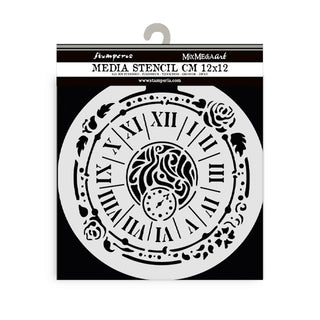 Thick Stencil 12 x 12 cm - House of Roses - Clock - 1 - Stamperia - Tidformera
