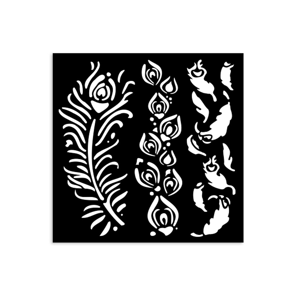 Thick Stencil 12 x 12 cm - Masquerade - Feathers - 1 - Stamperia - Tidformera