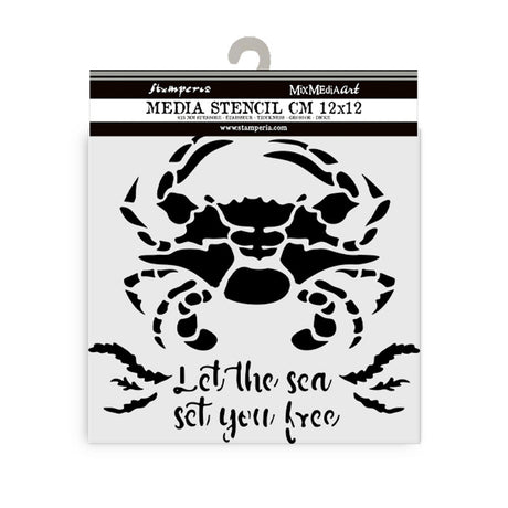 Thick Stencil 12 x 12 cm - Silent Sea - Crab från Stamperia - Tidformera