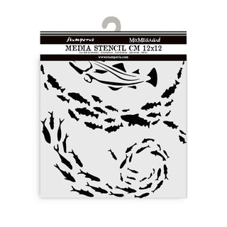 Thick Stencil 12 x 12 cm - Silent Sea - Fish från Stamperia - Tidformera