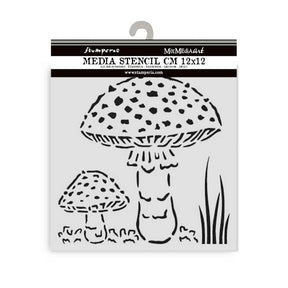 Thick Stencil 12 x 12 cm - Whispering Woods - Mushrooms - 1 - Stamperia - Tidformera