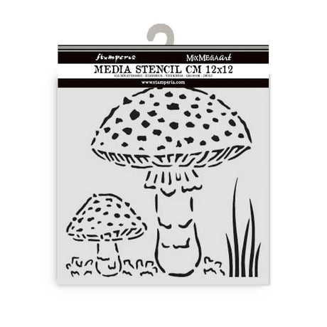 Thick Stencil 12 x 12 cm - Whispering Woods - Mushrooms - 1 - Stamperia - Tidformera