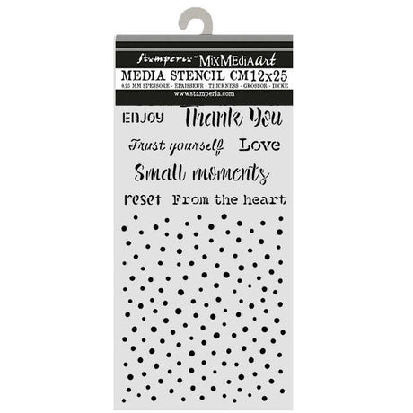 Thick Stencil 12 x 25 cm - Cozy Family - Writings and Dots - 1 - Stamperia - Tidformera