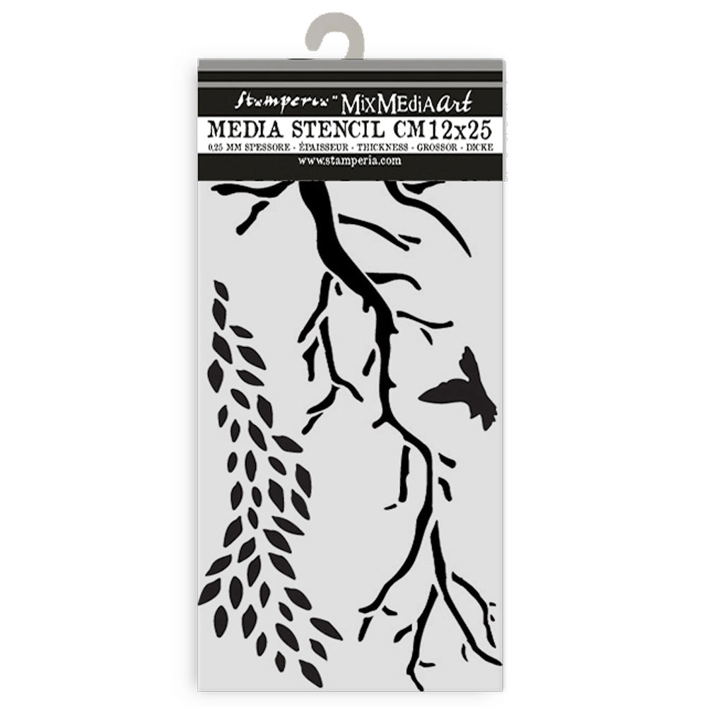 Thick Stencil 12 x 25 cm - Dewdrops - Branches - 2 - Stamperia - Tidformera