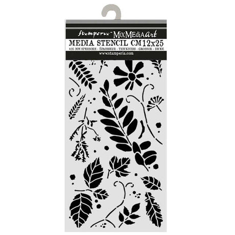 Thick Stencil 12 x 25 cm - Flowers and Poems - Mixed Leaves - 1 - Stamperia - Tidformera