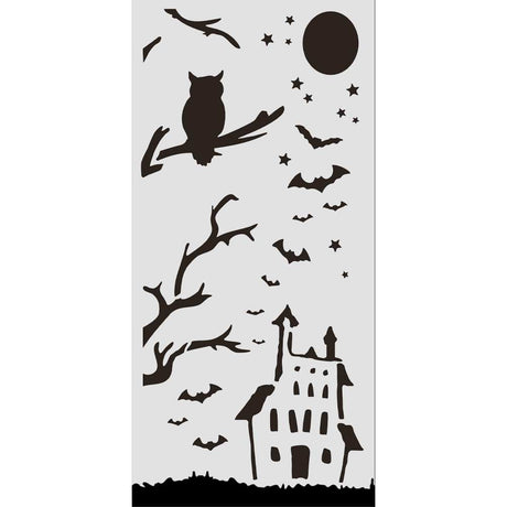 Thick Stencil 12 x 25 cm - Halloween - House and owl - 1 - Stamperia - Tidformera