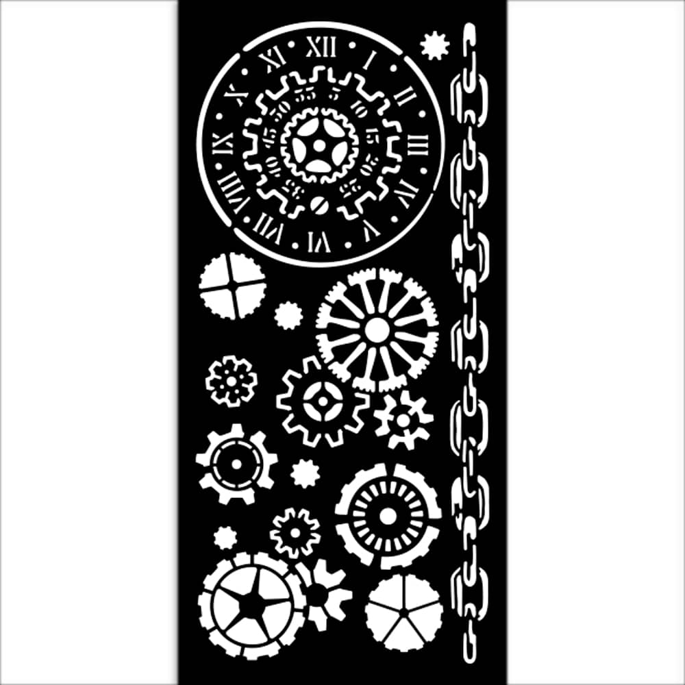 Thick Stencil 12 x 25 cm - Voyages Fantastiques - Mechanisms - 2 - Stamperia - Tidformera