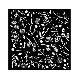 Thick Stencil 18 x 18 cm - Forest - Branches and Pinecones - 1 - Stamperia - Tidformera
