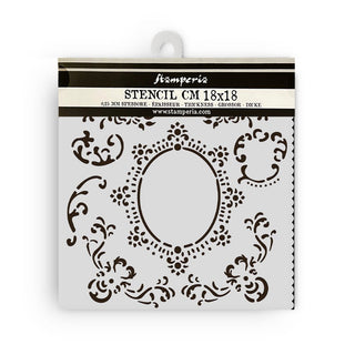 Thick Stencil 18 x 18 cm - House of Roses - Border with Frame - 1 - Stamperia - Tidformera