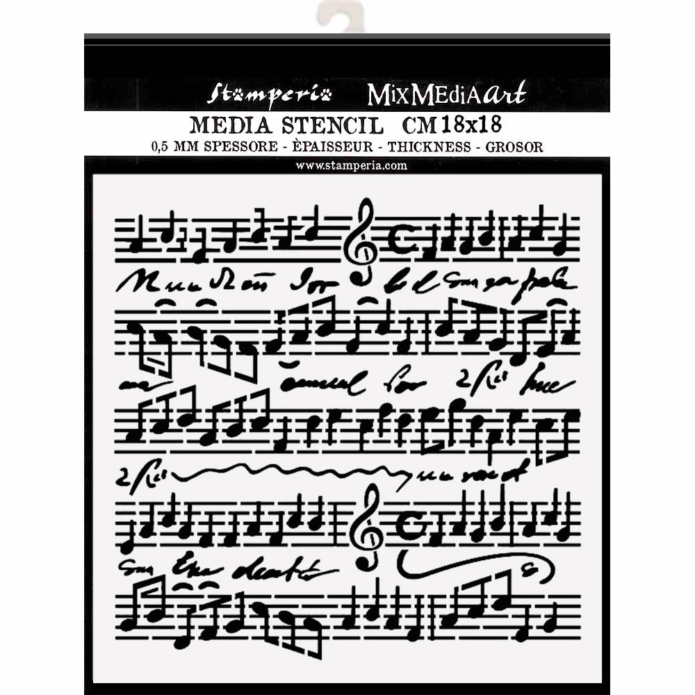 Thick Stencil 18 x 18 cm - Music Scores - 2 - Stamperia - Tidformera