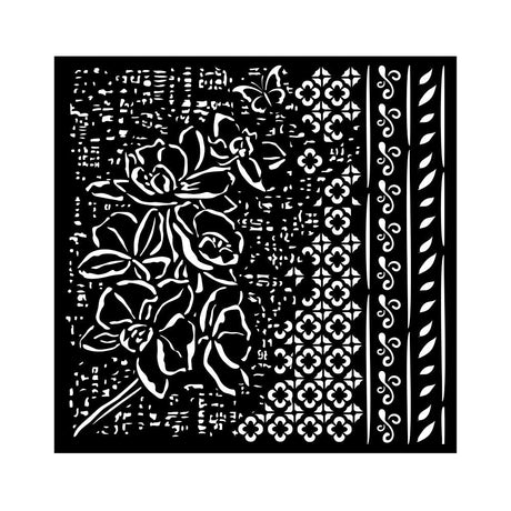 Thick Stencil 18 x 18 cm - Orchids and Cats - Orchid Pattern - 1 - Stamperia - Tidformera