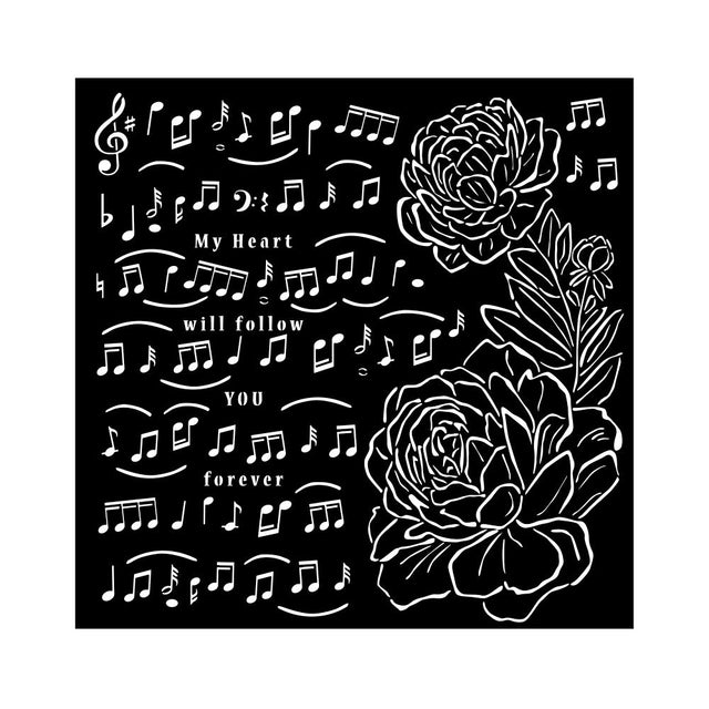 Thick Stencil 18 x 18 cm - Precious - Music and Peony - Stamperia - Tidformera