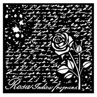 Thick Stencil 18 x 18 cm - Rose Parfum - Manuscript with Rose - 1 - Stamperia - Tidformera