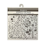 Thick Stencil 18 x 18 cm - Rose Parfum - Manuscript with Rose - Stamperia - Tidformera