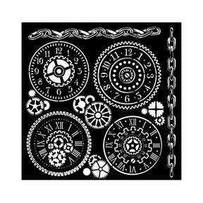 Thick Stencil 18 x 18 cm - Voyages Fantastiques - Gears - 1 - Stamperia - Tidformera