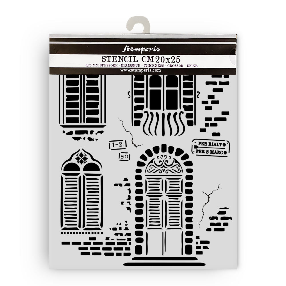 Thick Stencil 20 x 25 cm - Venice City of Art - Windows - 1 - Stamperia - Tidformera