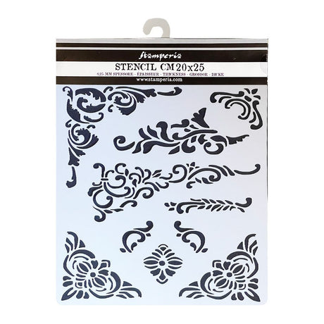 Thick Stencil 20 x 25 cm - Vintage Library - Corners and Embellishment - 1 - Stamperia - Tidformera
