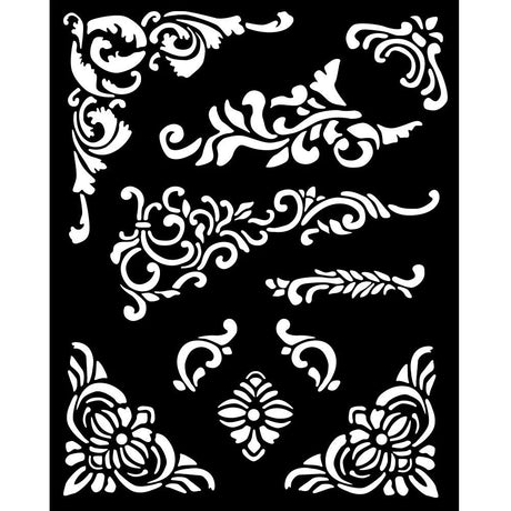 Thick Stencil 20 x 25 cm - Vintage Library - Corners and Embellishment - 2 - Stamperia - Tidformera