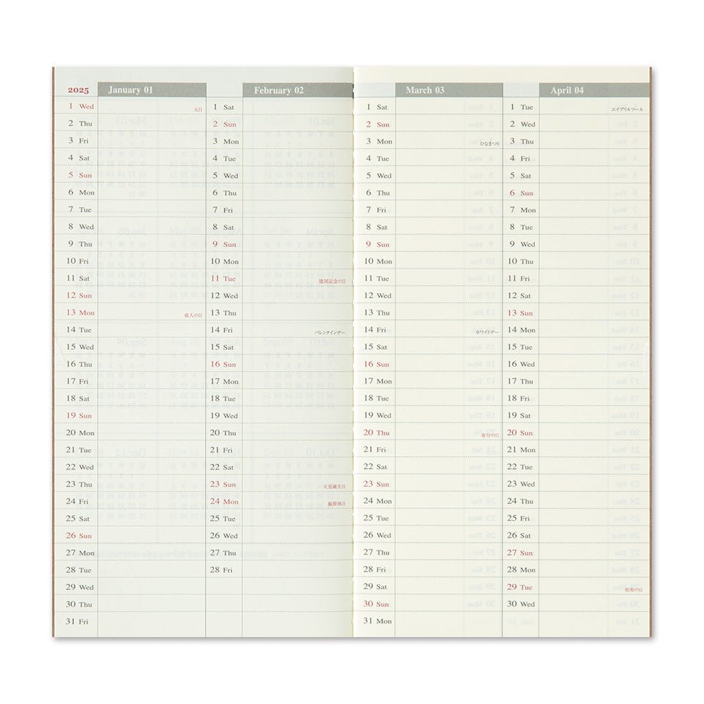 TRC 2025 Weekly Vertical Diary Regular size - Traveler's Company - Tidformera