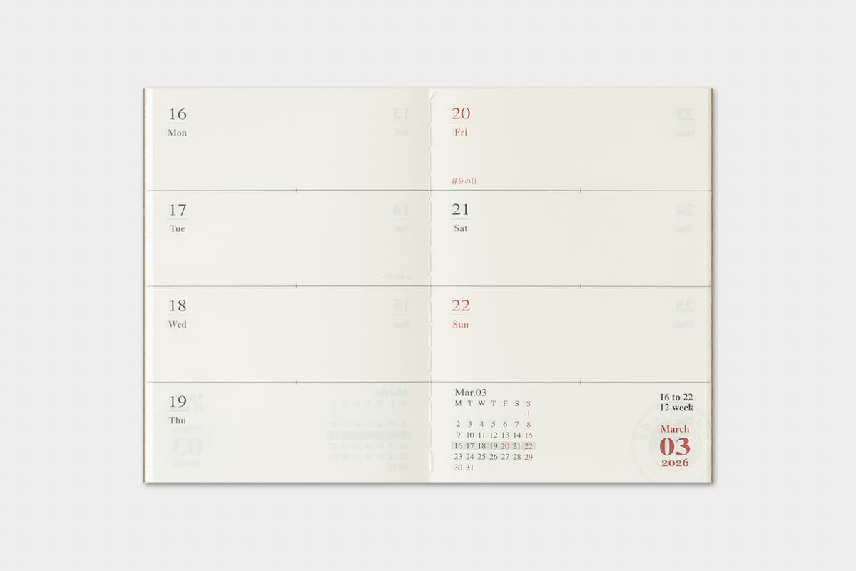 TRC 2026 Weekly Diary Passport size - 6 - Traveler's Company - Tidformera