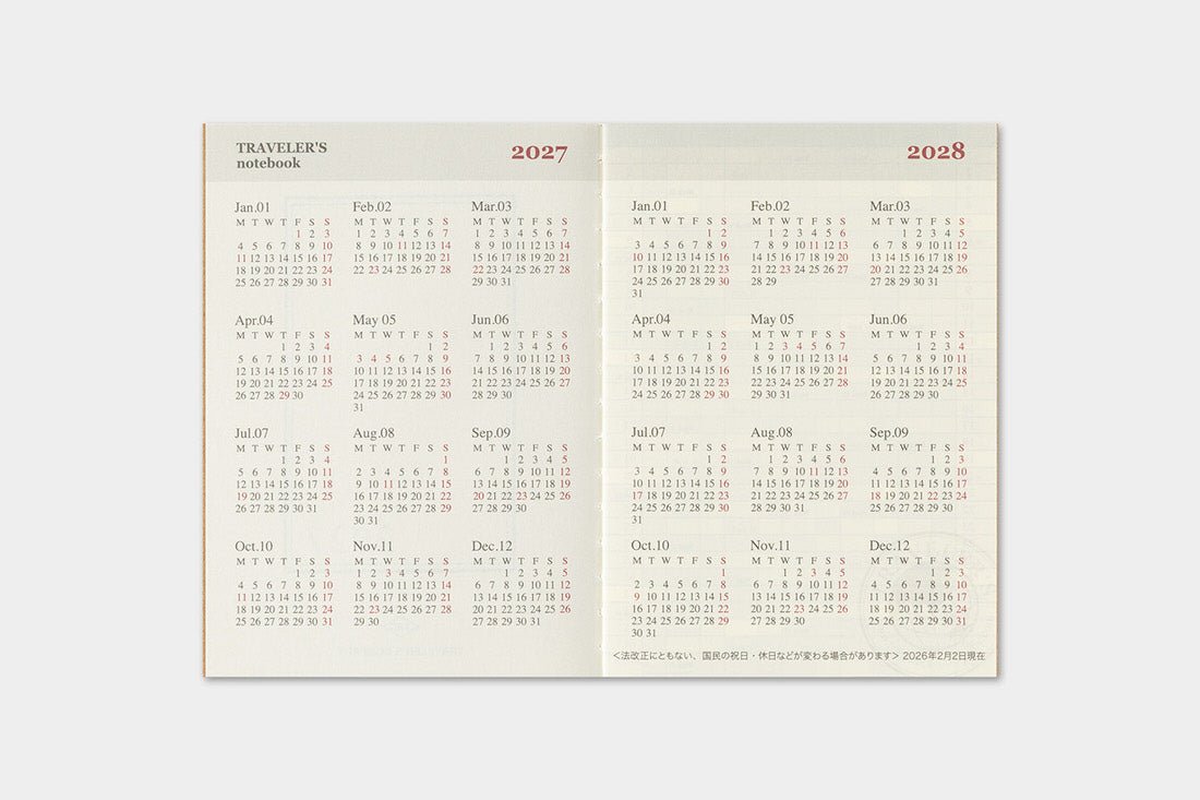 TRC 2027 Monthly Diary Passport size - 5 - Traveler's Company - Tidformera