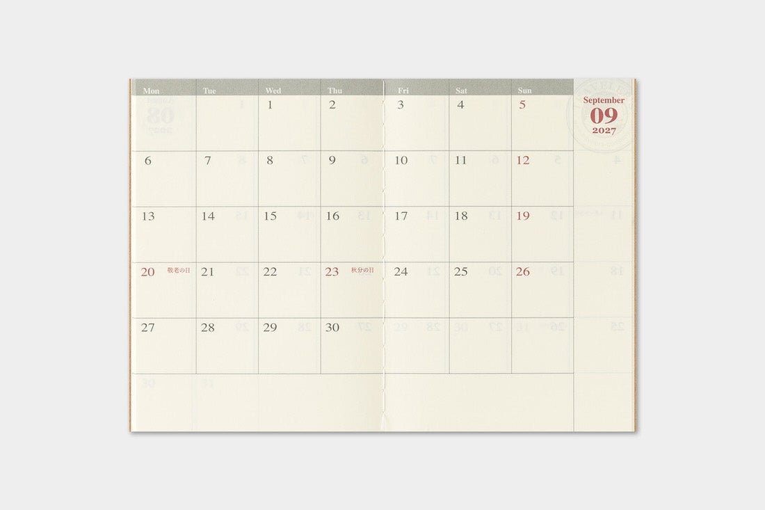 TRC 2027 Monthly Diary Passport size - 7 - Traveler's Company - Tidformera