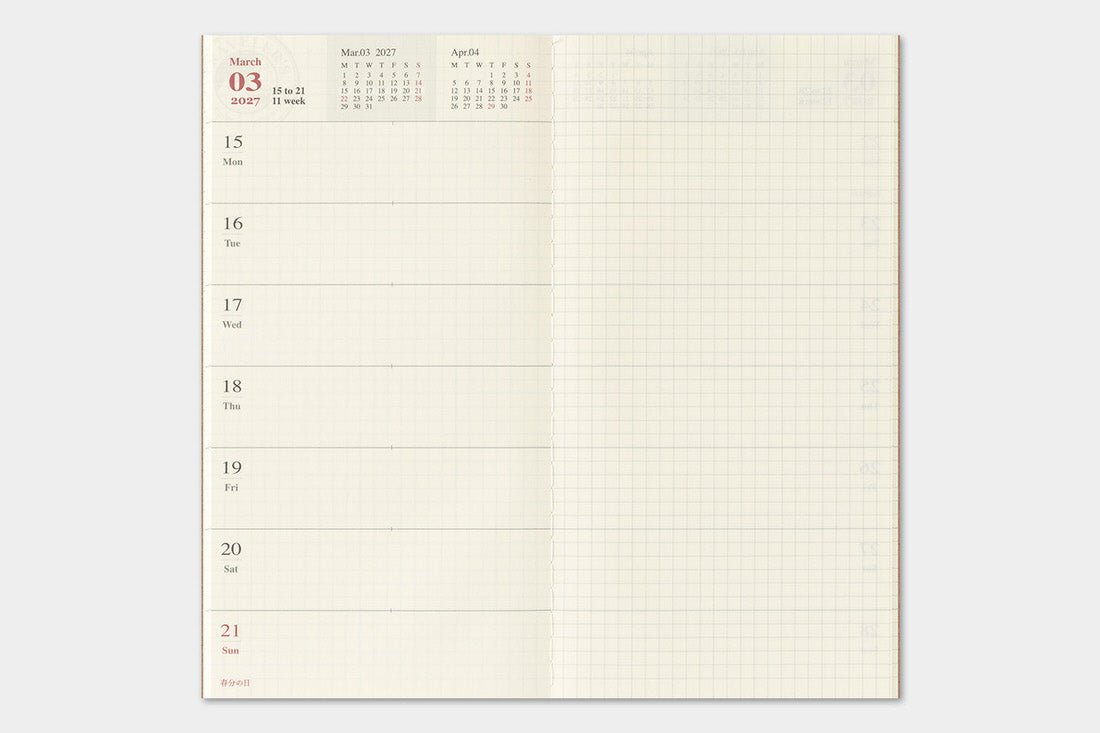 TRC 2027 Weekly + Memo Diary Regular size - 6 - Traveler's Company - Tidformera