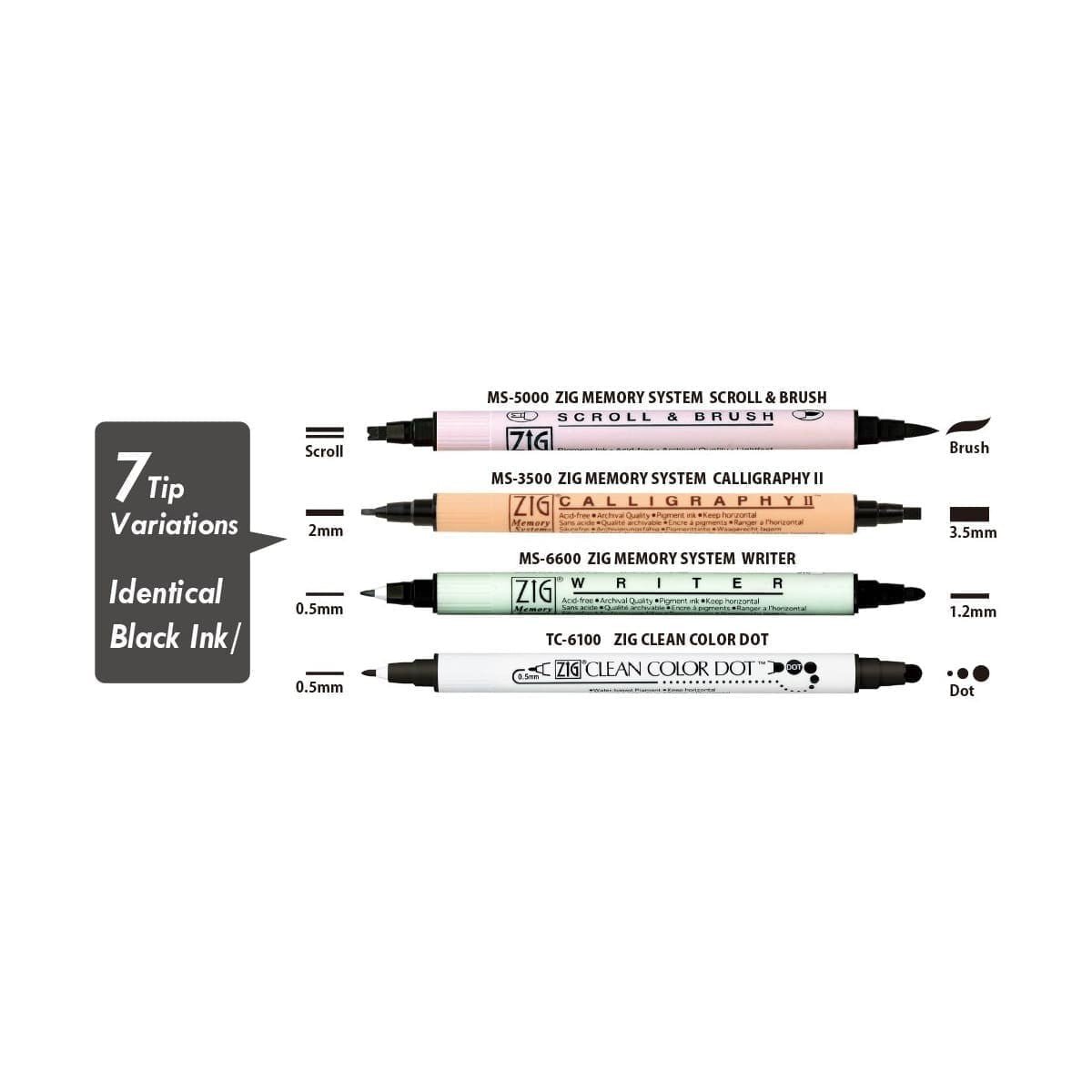 Twin Tip Black marker Assortment set 4-pack - ZIG Kuretake - Tidformera