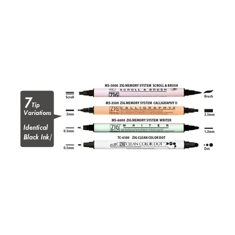 Twin Tip Black marker Assortment set 4-pack - ZIG Kuretake - Tidformera