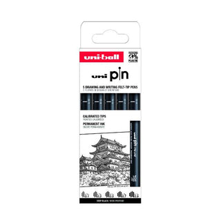 Uni Pin Fineliner 5 - pack Black 0,1/0,3/0,5/0,7/0,9 - 1 - Uni Mitsubishi Pencil - Tidformera