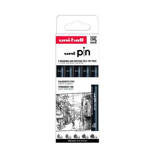 Uni Pin Fineliner 5 - pack Black 0,2/0,4/0,6/0,8/1,0 - 1 - Uni Mitsubishi Pencil - Tidformera