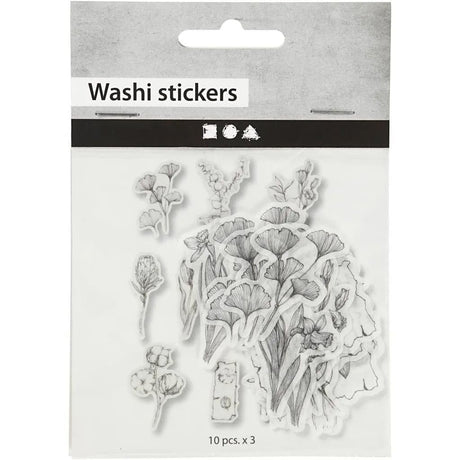 Washi Stickers Creotime - Svart/vita blommor - 2 - Creotime - Tidformera